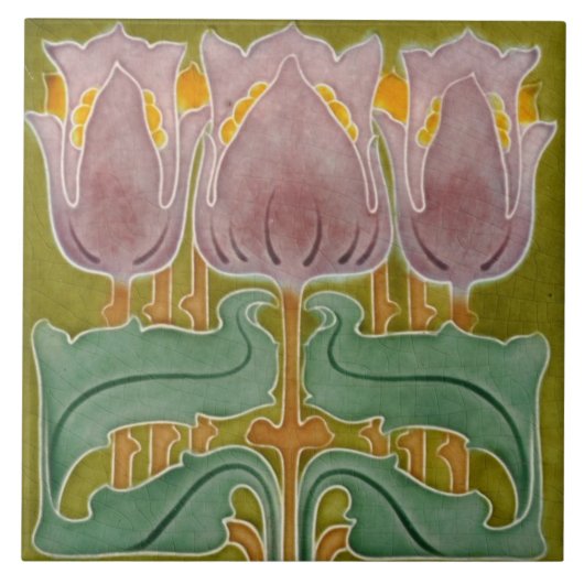 セラミックタイル – アールヌーボーチューリップ割れ (正面)