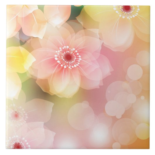 セラミックタイル – イエローピンクモダンフローラ (正面)