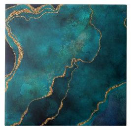 セラミックタイル - ゴールド ヴェイン マーブル ティール