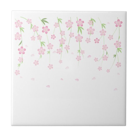 セラミックタイル ピンクと白の花 フローラル (正面)