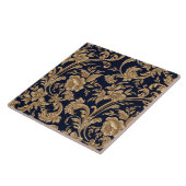 セラミックタイル - フローラル ブルー ベージュ (側面)