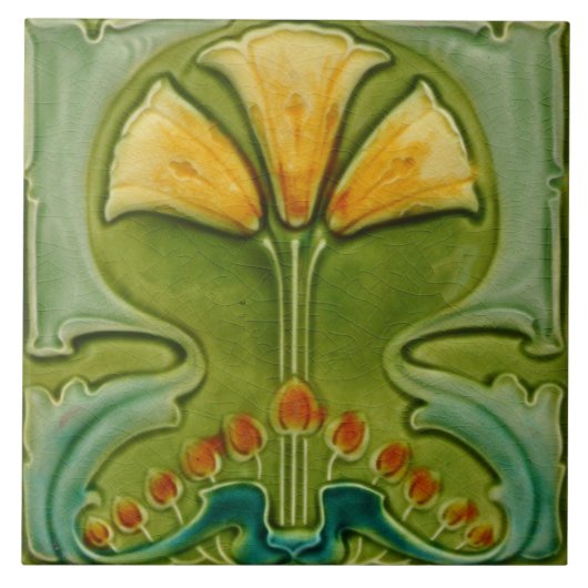 セラミックタイル – ヴィンテージフローラアールヌーボー (正面)