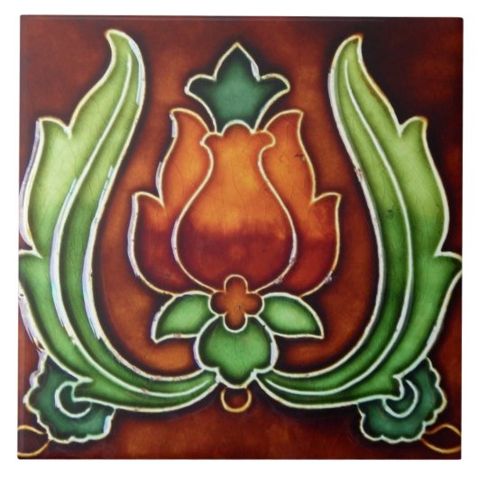 セラミックタイル – ヴィンテージルックアールヌーボーフローラ (正面)