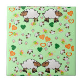 セラミックタイル、羊、妖精、緑のオレンジのハート タイル (正面)