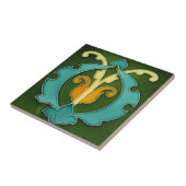 セラミックタイル – 葉アールヌーボー黄色、青 (側面)