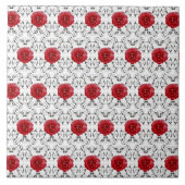 セラミックタイル-赤いバラの黒Scrollwork タイル (正面)