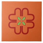 セラミックタイル – 赤と緑の万華鏡のように千変万化するパターン花 (正面)