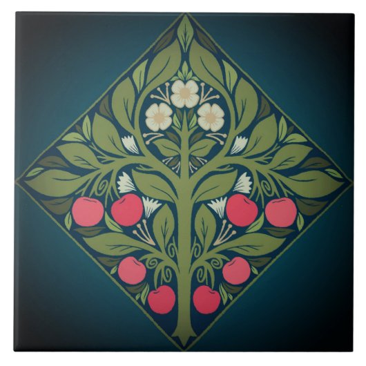 セラミックタイル – 開花フルーツツリー (正面)