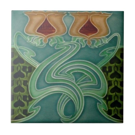 セラミックタイル – 黄フローラアールヌーボー (正面)