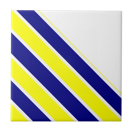 セラミックタイル 黄色と青 白のストライプ (正面)