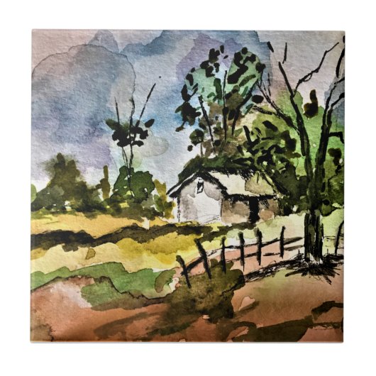 セラミックタイル – 4.25インチx 4.25インチ – ファームでダウン (正面)