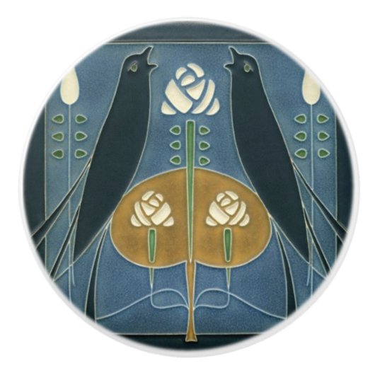 セラミックドアと食器棚ノブ – 鳥のバラ セラミックノブ (正面)