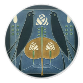 セラミックドア&キャビネットノブ - 鳥とバラ セラミックノブ