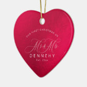 セラミックハートファーストクリスマス、イリデセントレッド セラミックオーナメント (左)