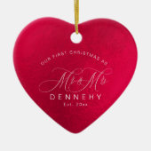 セラミックハート初めてのクリスマス、虹色(赤) セラミックオーナメント (正面)
