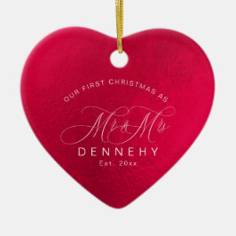 セラミックハート初めてのクリスマス、虹色（赤） セラミックオーナメント