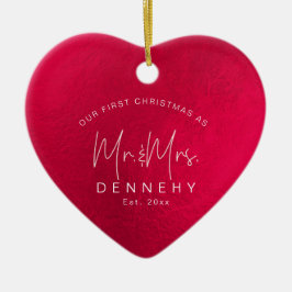 セラミックハート初めてのクリスマス、虹色（赤） セラミックオーナメント