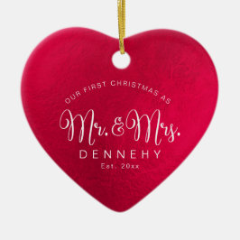 セラミックハート初めてのクリスマス、虹色（赤） セラミックオーナメント