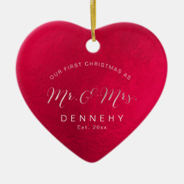 セラミックハート初めてのクリスマス、虹色（赤） セラミックオーナメント