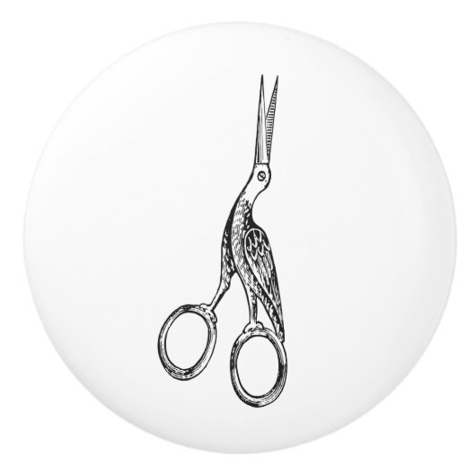 セラミックプル – ヴィンテージ裁縫テーマ、クレーンシザー セラミックノブ (正面)