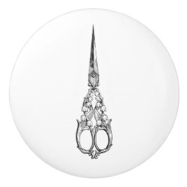 セラミックプル – ヴィンテージ裁縫テーマ、シザー セラミックノブ