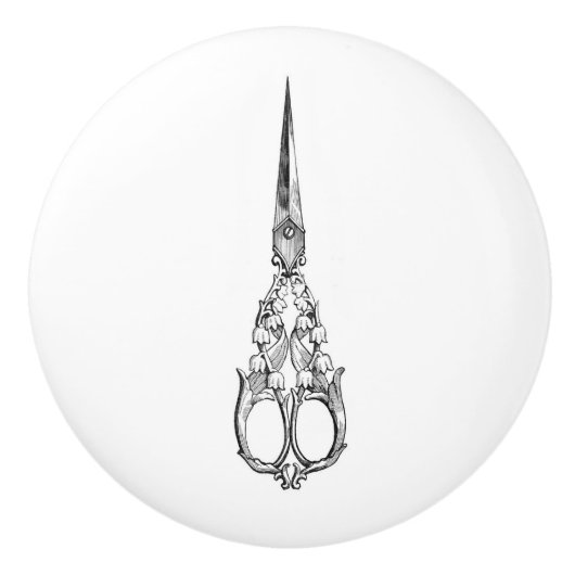 セラミックプル – ヴィンテージ裁縫テーマ、シザー セラミックノブ (正面)