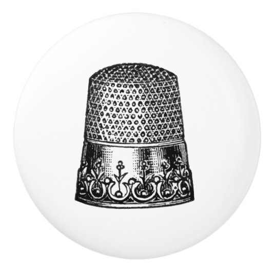 セラミックプル – ヴィンテージ裁縫テーマ、シンブル セラミックノブ (正面)