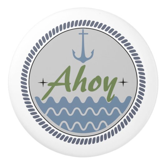 セラミックプル、沿岸生活デザイン、ブルーアホイ セラミックノブ (正面)