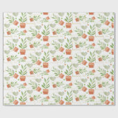 セラミックポットの家庭植物の水彩模様 ラッピングペーパー (フラット)