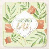 セラミックポット水彩新鮮植物 スクエアペーパーコースター (正面)