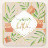 セラミックポット水彩新鮮植物 スクエアペーパーコースター (正面)