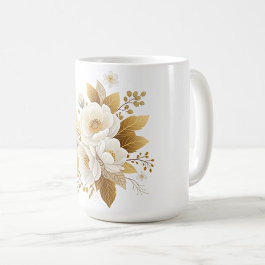 セラミックマグカップと白と金ゴールドフローラ コーヒーマグカップ (正面右)