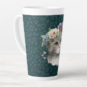 セラミックラテマグカップ – かわいい猫とワイルドフラワー カフェラテマグ (左アングル)