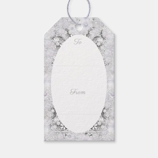 セラミックレースグレーとスノーフレーク ギフトタグ (正面)