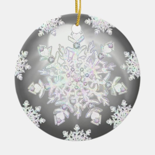 セラミックレースグレーとスノーフレーク セラミックオーナメント (正面)