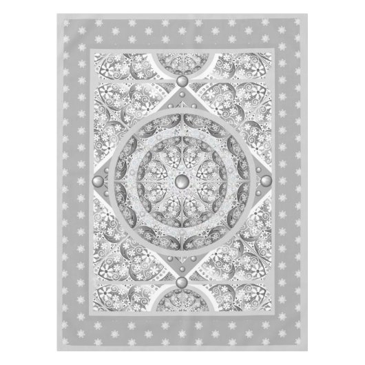 セラミックレースグレーとスノーフレーク テーブルクロス (正面)