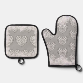セラミックレースグレーとスノーフレーク 鍋つかみ&鍋敷きセット