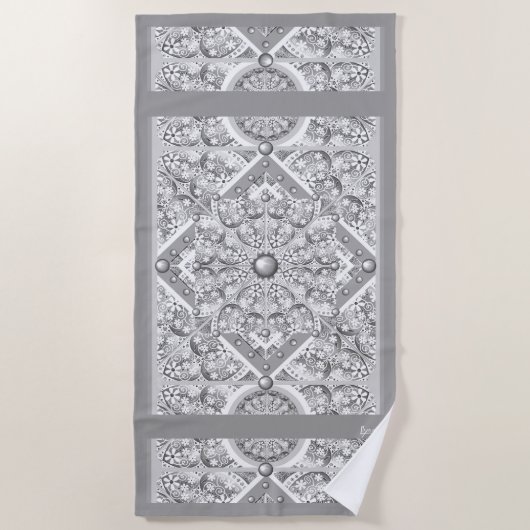 セラミックレースグレー ビーチタオル (正面)