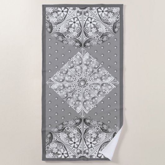 セラミックレースグレー ビーチタオル (正面)