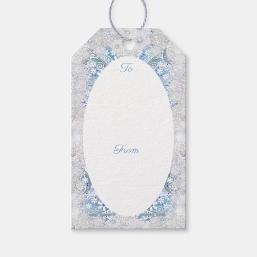 セラミックレーススカイブルー&スノーフレーク ギフトタグ (正面)