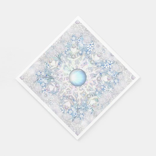 セラミックレーススカイブルー&スノーフレーク スタンダードランチョンナプキン (角)