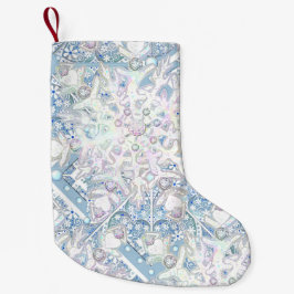 セラミックレーススカイブルー&スノーフレーク スモールクリスマスストッキング
