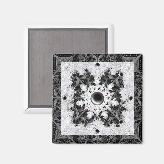 セラミックレースブラック&スノーフレーク マグネット (正面/裏面)