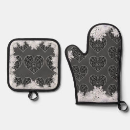 セラミックレースブラック&スノーフレーク 鍋つかみ&鍋敷きセット