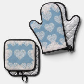 セラミックレースライトブルー&スノーフレーク 鍋つかみ&鍋敷きセット (正面/裏面)