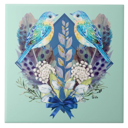 セラミック壁タイル – 鳥と羽 タイル (正面)