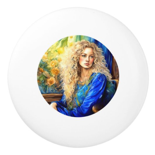 セラミック引き出しノブ – 青 セラミックノブ (正面)