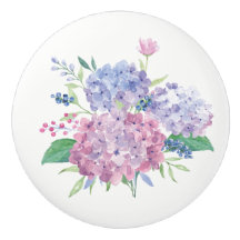 セラミック引き出しプル – 水彩アジサイ