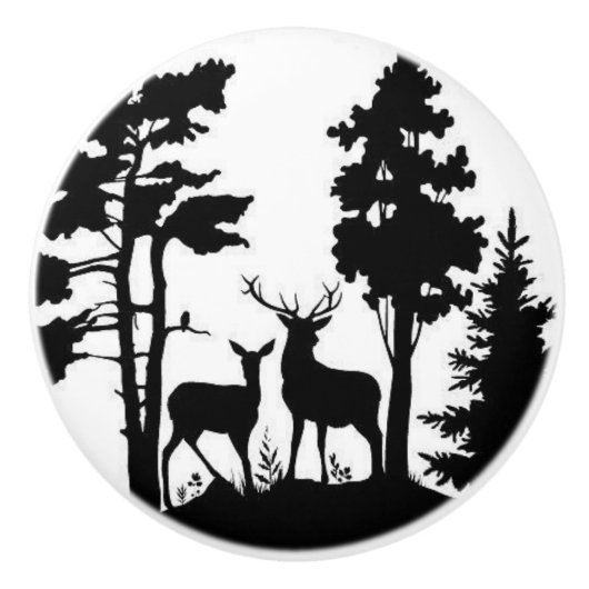 セラミック引き出し/ドアノブ – シルエット野生生物 セラミックノブ (正面)