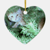 セラミック猫がツリークリスマスハートオーナメント セラミックオーナメント (正面)
